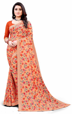 Aanyaa Trendz Floral Print Daily Wear Georgette Saree(Orange)