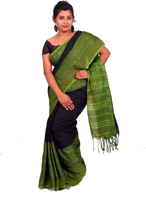 SAHA TEXTILE Woven Handloom Cotton Blend Saree(Dark Blue)