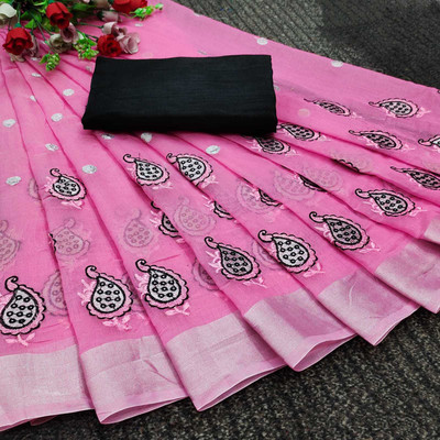 VRINDITA FASHION Embroidered Chanderi Chanderi Saree(Pink)