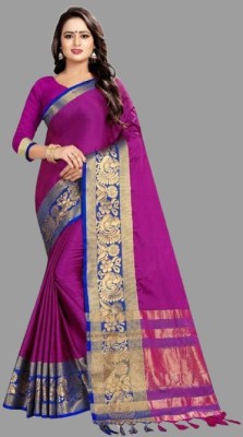 WILLMAKE Woven Kanjivaram Cotton Blend, Jacquard Saree(Pink)