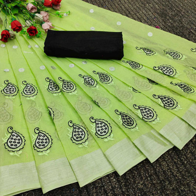 VRINDITA FASHION Embroidered Chanderi Chanderi Saree(Green)