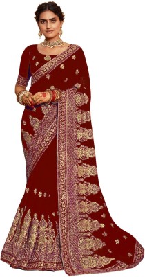 VILISA CREATION Embroidered Bollywood Silk Blend Saree(Maroon)