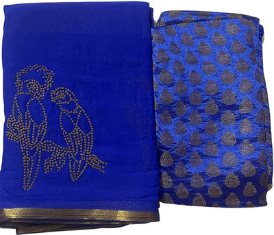 Xclusive Designer Embellished Bollywood Chiffon Saree(Blue)