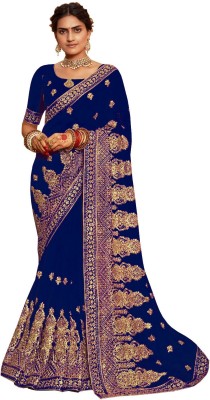 VILISA CREATION Embroidered Bollywood Art Silk Saree(Dark Blue)