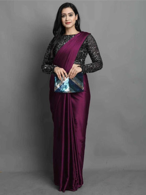 Decent Choice Solid/Plain Bollywood Satin Saree(Maroon)