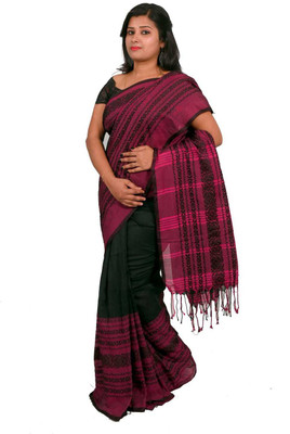 SAHA TEXTILE Woven Berhampuri Cotton Blend Saree(Black)