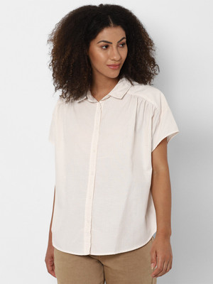 American Eagle Outfitters Women Solid Casual White Shirt