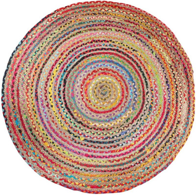 Jilani Handloom Rugs 4 ft  X 4 ft Jute, Cotton Area Rug(Circle, Multicolor)