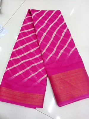 Marabout Self Design Leheria Cotton Blend Saree(Pink)