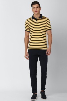 VAN HEUSEN Striped Men Polo Neck Yellow T-Shirt