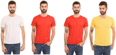 Dynamics A Fashion Solid Men Round Neck Red, White, Yellow T-Shirt