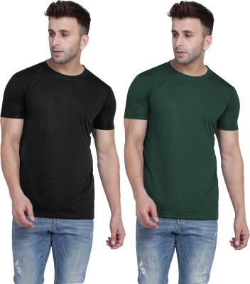 TQH Solid Men Round Neck Green, Black T-Shirt