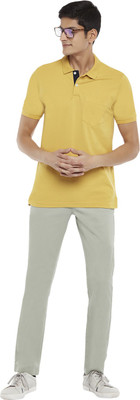Byford by Pantaloons Solid Men Polo Neck Yellow T-Shirt