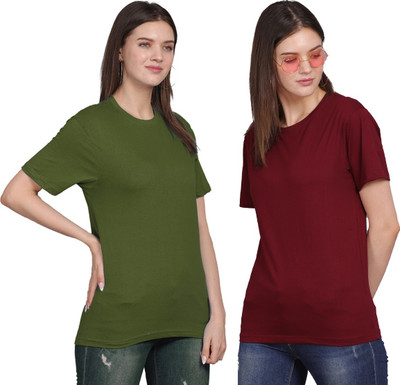 Patche Solid Women Round Neck Maroon T-Shirt