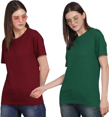 Patche Solid Women Round Neck Maroon T-Shirt