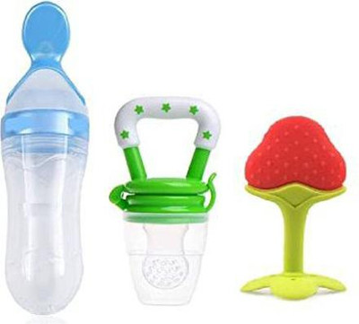 qtypie BLUE FOOD FEEDER AND GREEN NIBBLER AND RED TEETHER Teether and Feeder(Green)