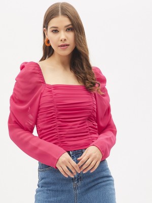 HARPA Casual Solid Women Pink Top