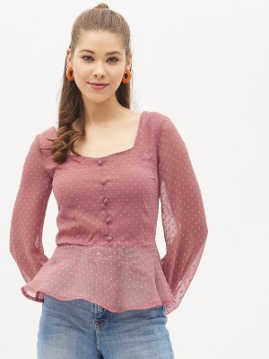 HARPA Casual Solid Women Pink Top