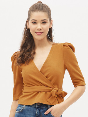 HARPA Casual Solid Women Yellow Top