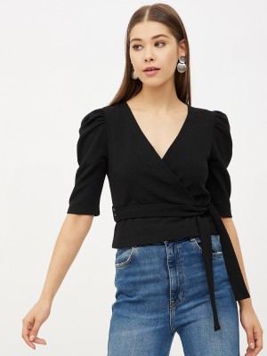 HARPA Casual Solid Women Black Top