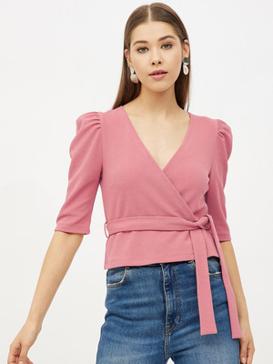 HARPA Casual Solid Women Pink Top
