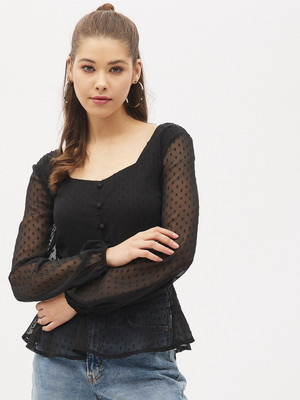 HARPA Casual Solid Women Black Top