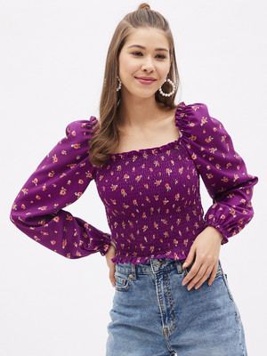 HARPA Casual Floral Print Women Purple Top