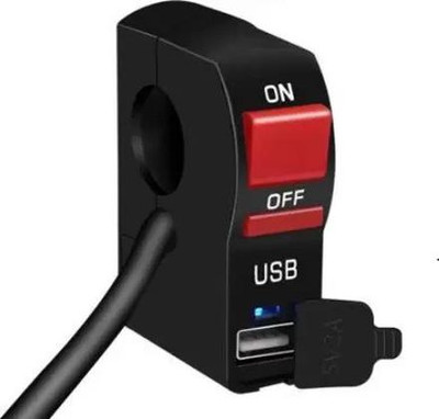 AutoGnix Motorcycle Headlight ON/OFF Button Start Handlebar Switch with 2.1A USB Charge 2 A Bike Mobile Charger