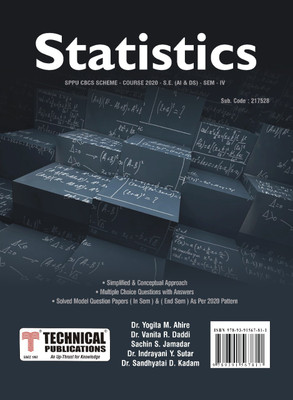 Statistics for SPPU 20 Course (SE - SEM IV -Artificial Intelligence and Data Science)- 217528(Paperback, Dr. Yogila M. Ahire, Dr. Vanita R. Daddi, Sachin S. Jamadar, Dr. Indrayani Y. Sutar, Dr. Sandhyatai D. Kadam)