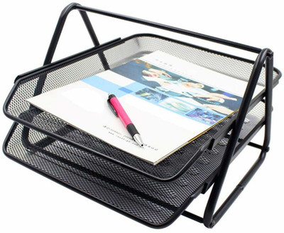EBOFAB 2 Compartments METAL 2 Tiers Steel Mesh Document Tray for A4 Documents/Files/Papers/folders Holder(Black)