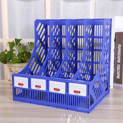 Kebica 4 Compartments Acrylic File Organizer Large Size 15-Inch Books Shelf File Rack Hard Plastic(Blue)