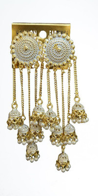 ZnaaZ Long Latkan with chain Gold Touch Jhumka Earring for women Pearl Metal Jhumki Earring