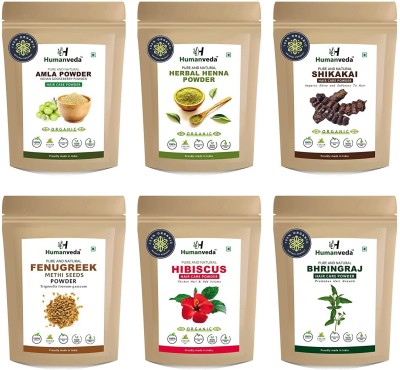 Humanveda Combo Powder (Shikakai, Henna, Amla, Bhringraj, Hibiscus, Methi) 100g x 6 = 600g(600 g)