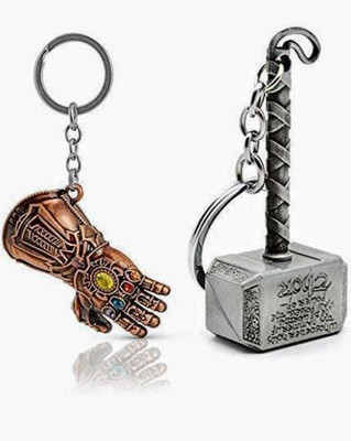 JAINSON MARTIN Combo of golden thanos hand & golden thor hammer Key Chain