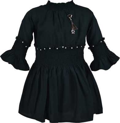 Wishkaro Girls Midi/Knee Length Casual Dress(Green, 3/4 Sleeve)
