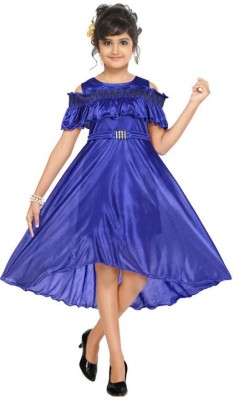 Highlightfashion Girls Calf Length Casual Dress(Blue, Half Sleeve)