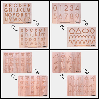 BeeDuck Capital & Small, Cursive, Hindi Alphabet and Number & Patten Tracing Board(Brown)