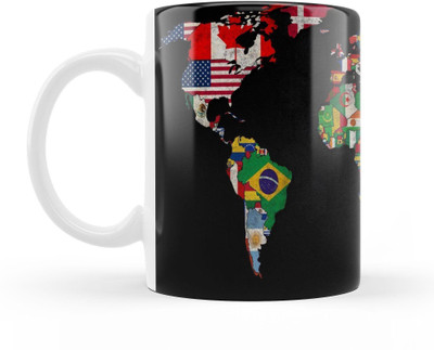 Dezzbee World Map With Flag Multicolor Ceramic - 330ml Ceramic Coffee Mug(330 ml)