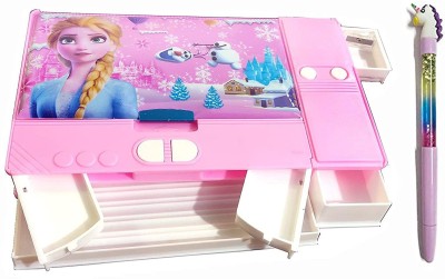 VyanEnterprises Frozen Glittery Pen-- Art Plastic Pencil Box(Set of 1, Pink)