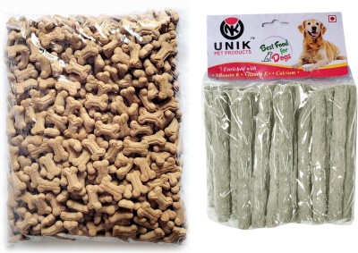 Unik Fresh Baked Bone Puppy Biscuits 1Kg & Veg.Chewsticks 450Gm ( COMBO ) Chicken, Vegetable Dog Treat(1.45 kg)