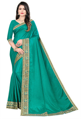 LIZUL Solid/Plain Bollywood Silk Blend Saree(Dark Green)