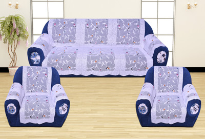 WiseHome Polycotton 3+2 Seater Sofa Floral Cover(Pack of 16 White)
