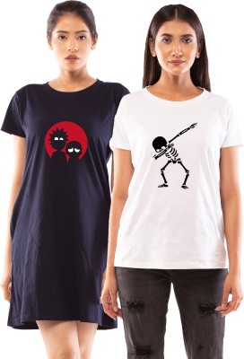 Lappen Fashion Graphic Print Women Round Neck White, Blue T-Shirt