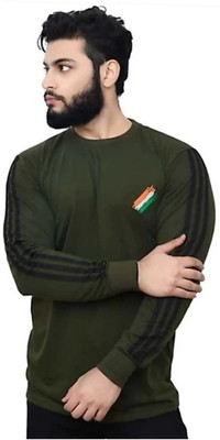 Jaksoxfast Striped Men Round Neck Green T-Shirt