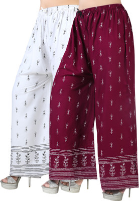 AREEBA COLLECTION Flared Women White, Maroon Trousers