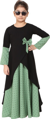 BT - Being Traditional Nida Matte, Crepe Polka Print Abaya(Green, Black)