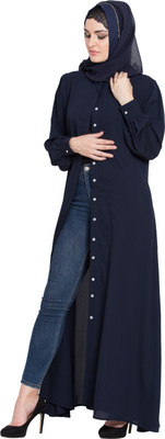 HIJAB WORLD Polyester Self Design Abaya(Blue)