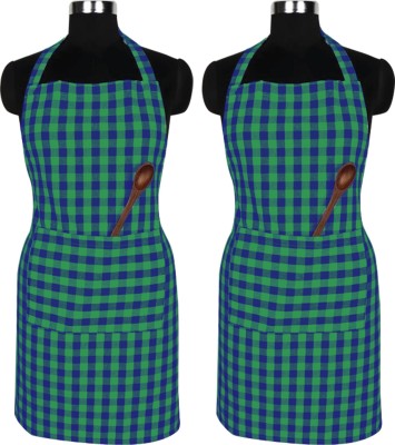 Feather Green Cotton Home Use Apron - Free Size(Green, Pack of 2)