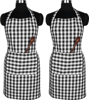 Feather Green Cotton Home Use Apron - Free Size(Black, Pack of 2)