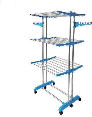 RAINBOW DRYWELL Steel Floor Cloth Dryer Stand Heavy Duty 2 Pole 3 Layer Stainless Steel Foldable Cloth Drying Stand(3 Tier)